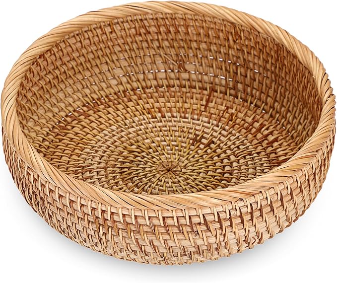 Key Basket for Entryway Table 9.3" Round Wicker Basket Tray Rattan Key Holder Handwoven Decorative Serving Tray for Keys Wallet Cell Phone Fruit Candy Cracker