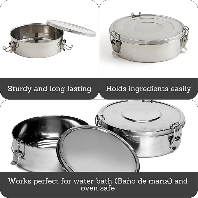 IMUSA 1.5Qt Stainless Steel Flan Mold with Lid, Round Baking Pan for Flan, Cheesecake, Pudding, and Desserts, Silver