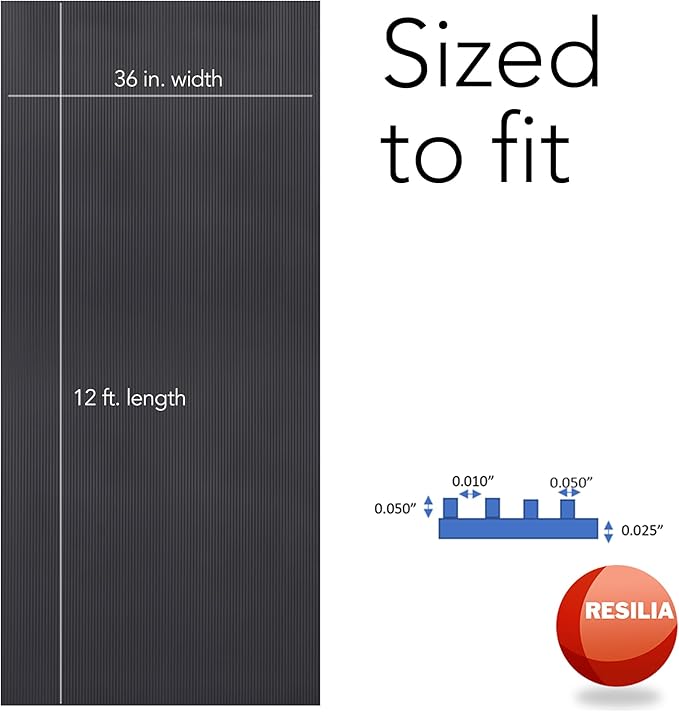 RESILIA Black V-Groove Utility Runner - Waterproof Vinyl Floor/Surface Protector, Heavy Duty Mats, Indoor Hardwood, Hard Floors, Garage, Hallway, Entryway, Kitchen, & Outdoor, 36” x 12’, Made in USA