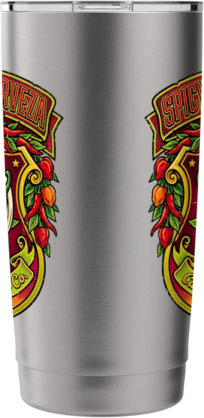 Spicy Fuego Cerveza Chili Texas Drinking Vintage Beer Label Stainless Steel Insulated Tumbler