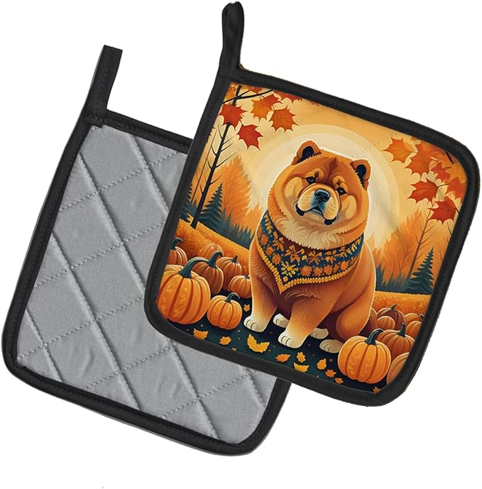 Caroline's Treasures DAC1037PTHD Chow Chow Fall Pair of Pot Holders Kitchen Heat Resistant Pot Holders Sets Oven Hot Pads for Cooking Baking BBQ, 7 1/2 x 7 1/2