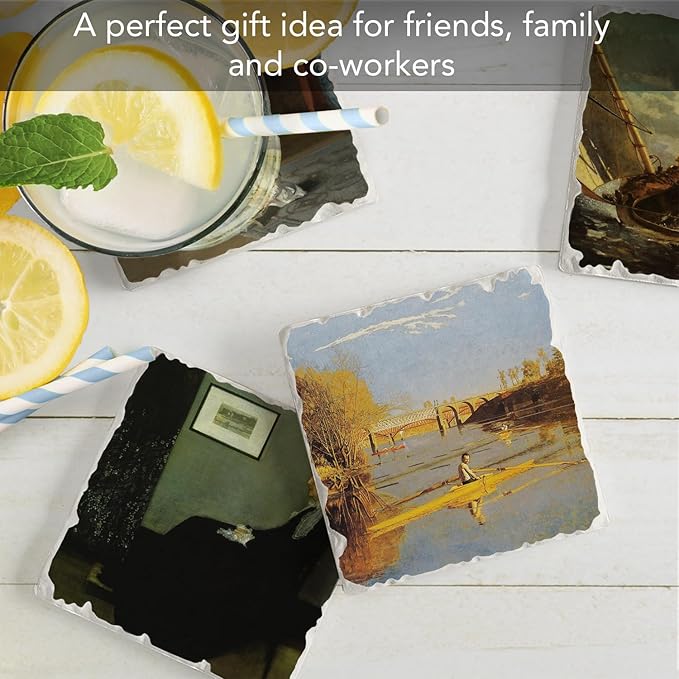 Thirstystone American Artists 4 Pack Assorted Tumbled Tile Stone Coasters with Protective Cork Backing Manufactured in The USA Absorbent Easily Wipes Clean