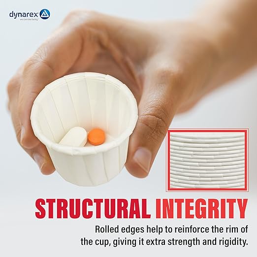 Dynarex Paper Medicine Cups - 1 oz Disposable Souffle Cups for Pills & Meds - Small Paper Cups with Tightly Rolled Edges, Box Pleats - for Hospitals, Patient Care, Home Use - 250 per Box, 20 Boxes