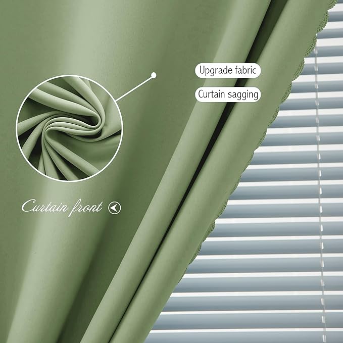 Magic Tape Blackout Curtains for Bedroom No Drillng Self Adhesive Curtains No Rod Small Window, 47" W X 84" L, Sage Green, 1 Panel