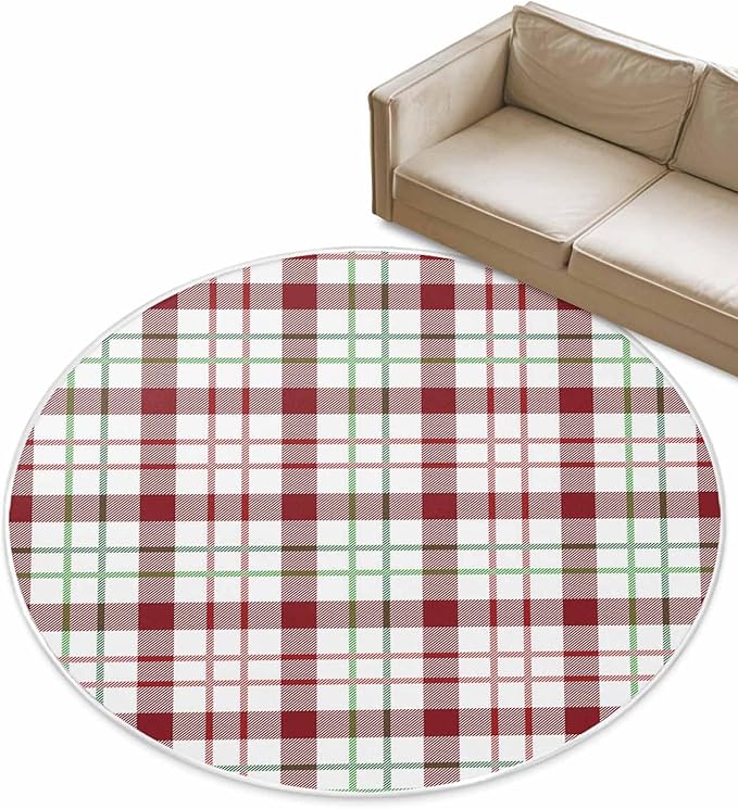 Round Area Rug,Merry Christmas Red Buffalo Plaid Circle Living Room Rug Non-Slip Rugs Indoor Carpet,Green Gradient Stripe Art Soft Comfort Rugs for Bedroom KidsRoom Nursery