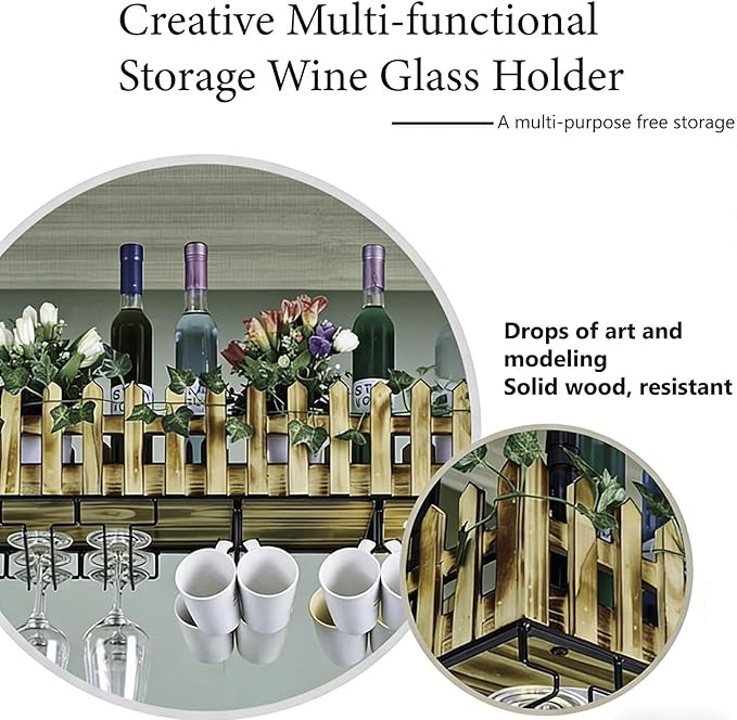 Ceiling Wine Rack Wall Mounted With Wine Glass Rack, 2-Tier Liquor Bar Bottles Display Shelf With LED Light Cups Hanging Holder For Dining Room Kitchen Living Room(Wall Mounted,39.4x9.8x8.27in)