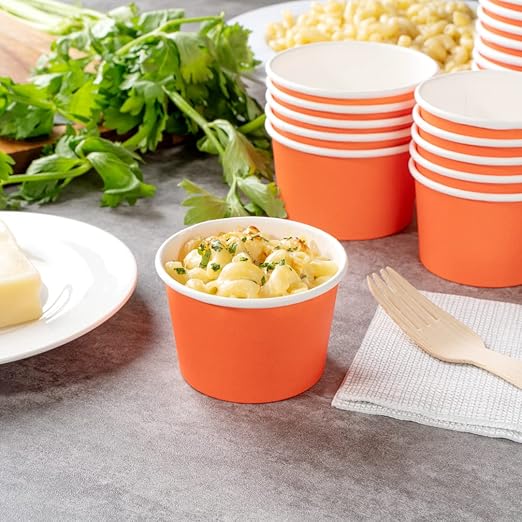 Coppetta 4 Ounce Dessert Cups, 50 Disposable Ice Cream Cups - Lids Sold Separately, Heavy-Duty, Orange Paper Frozen Yogurt Bowls, For Hot And Cold Foods, Perfect For Gelato Or Mousse - Restaurantware