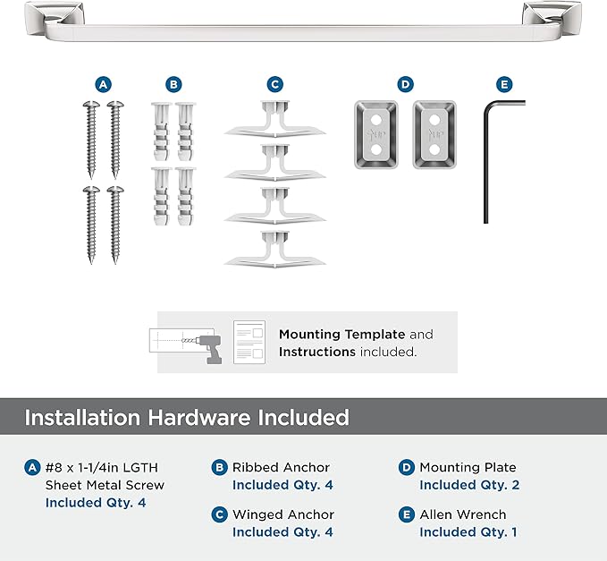 Amerock Highland Ridge Polished Nickel 24 inch (610mm) Towel Bar, BH36014PN