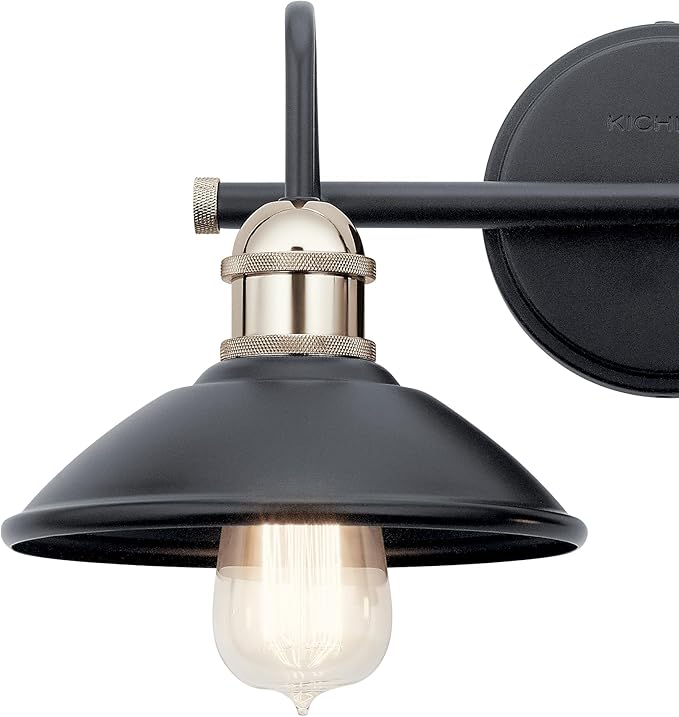 Kichler Clyde 2-Light Bathroom Vanity Light Fixture with Vintage Industrial Design, Black Finish for Bathrooms Over Mirror (7.25" H x 17" W x 8.25" Ext.), 45944BK