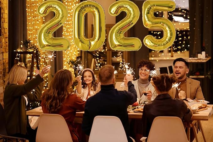 Huge Gold 2025 New Year Balloons 40 Inch 2025 Gold Mylar Foil Helium Number Balloons 2025 Christmas New Year Eve Graduation Party Decorations Supplies