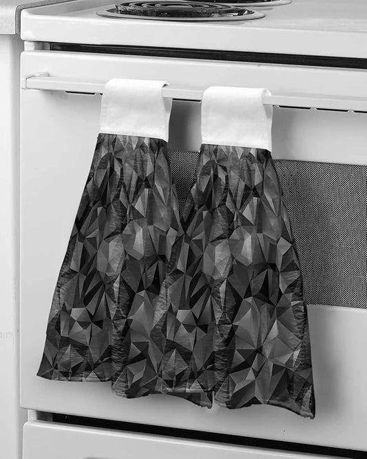 Alandar Home Kitchen Tie Towel Set of 2, Black Geometric Modern Art Absorbent Soft Hand Towels for Bathroom Hanging Towels, Abstract Patterns Seamless Fast Drying Cleaning Cloth with Loop