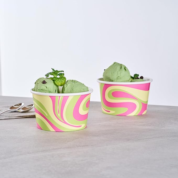 Restaurantware Ice Cream Cups 200 Pack of 8 oz Leak-Resistant Disposable Dessert Bowl Frozen Yogurt Cup Round Paper Container For Cold And Hot Desserts