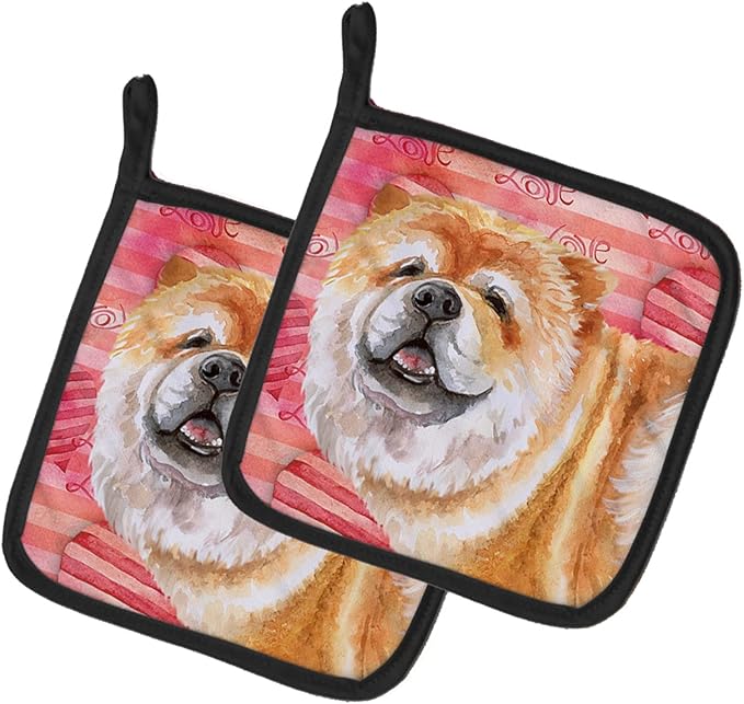 Caroline's Treasures BB9782PTHD Chow Chow Love Pair of Pot Holders, Red Kitchen Heat Resistant Pot Holders Sets Oven Hot Pads for Cooking Baking BBQ, 7 1/2 x 7 1/2