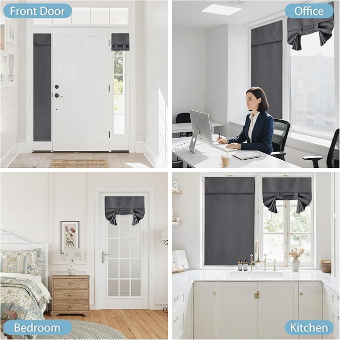 RYB HOME French Door Curtains 84 inches Long - Privacy Blackout Window Curtains Tie up Blind for Patio Sliding Glass Door Living Room Bedroom, W 34 x L 84 inch, Grey, 1 Panel