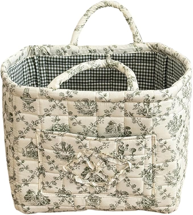 HiTotes Floral Storage Car Basket Diaper Caddy Organizer Quilted Laundry Basket Foldable Nursery Hamper Bag