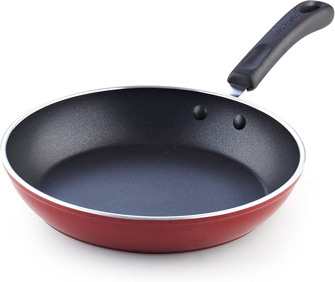 Cook N Home Pots and Pans Nonstick Cookware Set 12-Piece, Kitchen Cooking Set with Frying Pans and Saucepans, Induction Compatible, Marble Red