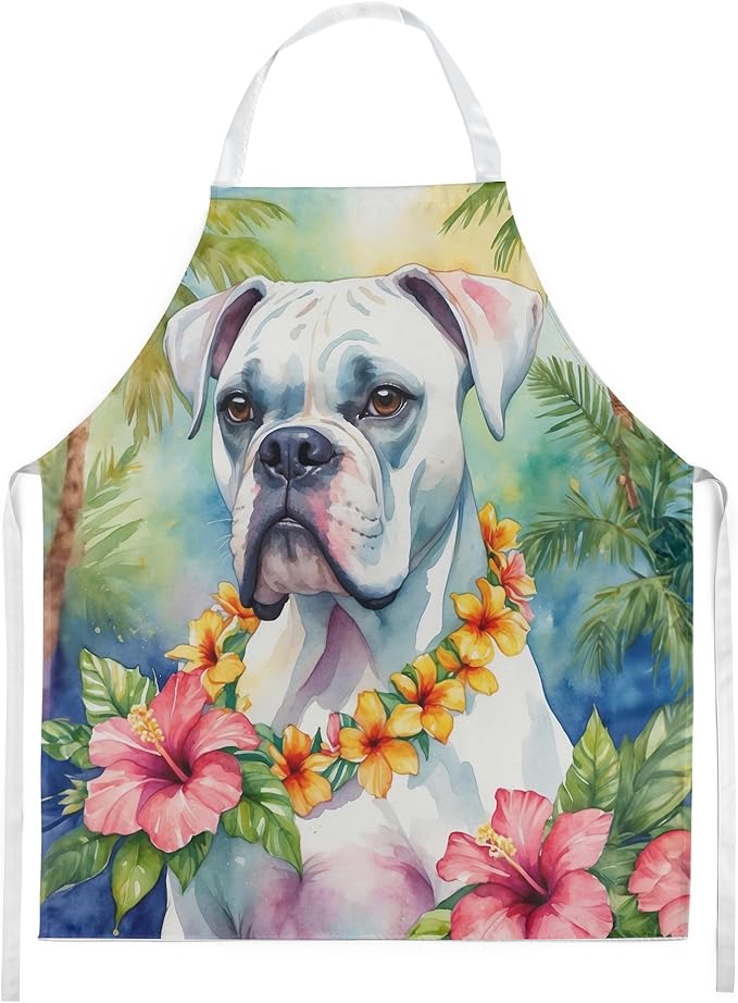 Caroline's Treasures White Boxer Luau Apron Cooking Kitchen Server Baking Crafts Gardening for Adult Women Men, Unisex, Large, Multicolor
