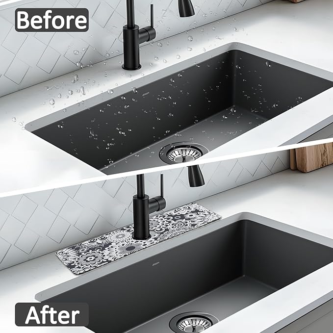 15" X 5.5" Kitchen Sink Splash Guard Faucet Mat Mandala Super Absorbent Fast Drying Faucet Guard & Draining Mat Sink Splash Guard Behind Faucet for Kitchen, Bathroom