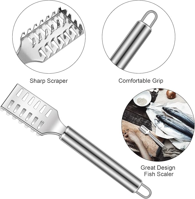 Honoson 4 Pcs Fish Scaler Remover Stainless Steel Fish Skin Scraper Grater Multi-functional Kitchen Peeler Scaler with Bottle Opener for Seafood Cleaning
