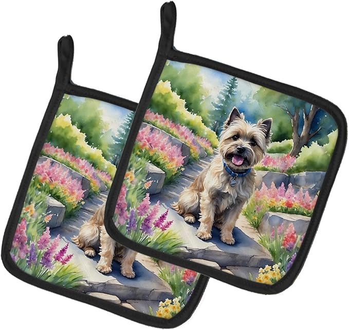 Caroline's Treasures Cairn Terrier Spring Path Pair of Pot Holders Kitchen Heat Resistant Pot Holders Sets Oven Hot Pads for Cooking Baking BBQ, 7 1/2 x 7 1/2