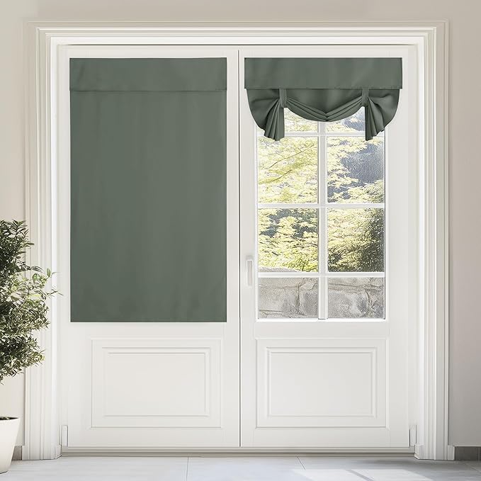 NICETOWN Tie Up Curtains for Kitchen Window, French Door Curtains 63 inches Long Privacy Short Blackout Window Covering for Patio Sliding Glass Door, W46 x L63 inch, 1 Panel, Dark Mallard