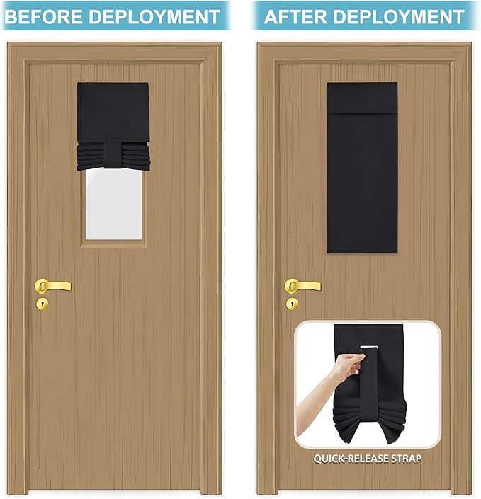 RYB HOME Classroom Door Window Cover, Blackout Shades for Classroom Windows and Doors Cover Lockdown Shades, Room Darkening Design Blocks Views,No Drill Stick on Blinds, W8 x L36, 1 Panel, Black