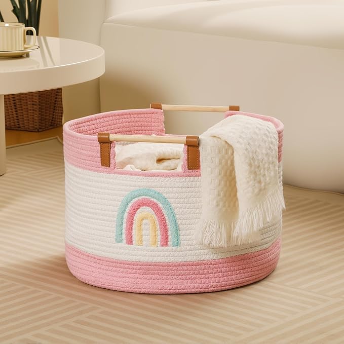 Toy Storage Bin Box for Kids Stuffed Animal Storage Basket for Blanket Baskets Living Room Cotton Rope Woven Baskets for Babies Toddlers Laundry Hamper for Nursery Play Room, Girls Gift Baskets Empty
