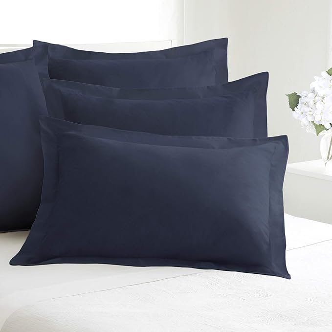 Fresh Ideas Poplin Tailored 2-Pack Pillow Sham, Standard, Navy