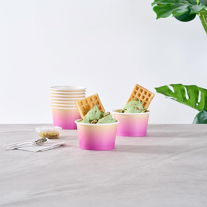Coppetta 8 Ounce Dessert Cups, 50 Greaseproof Ice Cream Cups - Lids Sold Separately, For Hot And Cold Foods, Orange And Blue Ombre Paper Yogurt Bowls, Disposable, Sturdy - Restaurantware