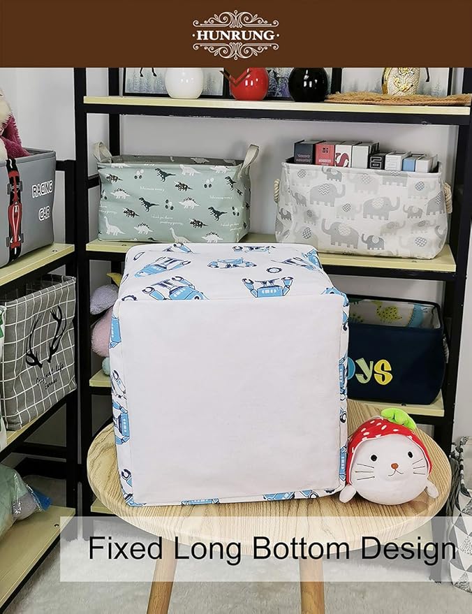 HUNRUNG Square Storage Bins Nursery Hamper Canvas Laundry Basket Foldable with Waterproof Nursery Boxes for Shelves/Gift Baskets/Toy Organizer/Office, Bedroom (Square-Blue robot)