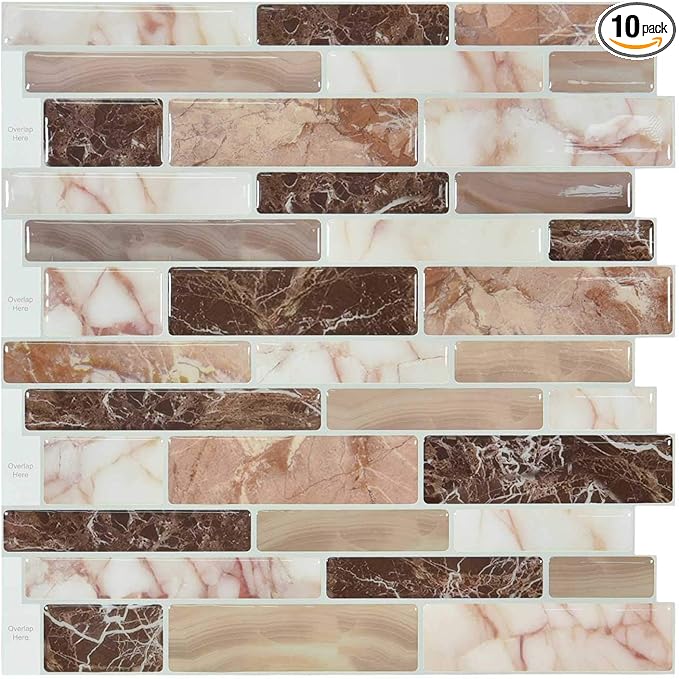 Art3d Peel and Stick Brick Kitchen Backsplash Self-Adhesive Wall Tile Stone Design, 10 Sheets (Brown)