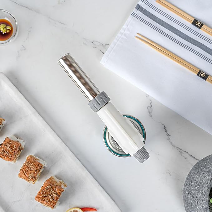 Restaurantware-RW Pyro Creme Brulee Torch With Adjustable Flame, 1 Refillable Culinary Blow Torch - Butane Gas Tank Not Included, No Flaring, White, For Baking, Cooking, BBQ, And More