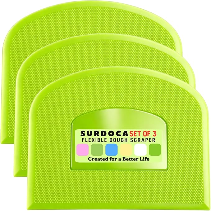 SURDOCA Dough Scraper Bench Scraper - 3P 10.6x6.7" Plastic Flexible Bowl Scraper, Sharp Edge & Angles Cake Scraper. Non-Slip Bakeware Decorating Tools Sculpting & Modeling Tools - Pure Green