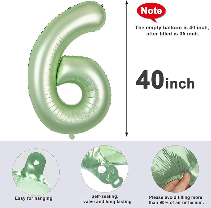 Number 6 Balloon 40 Inch, 6th Birthday Balloon for Boy Girl, Olive Green Jumbo 16 60 61 65 Foil Mylar Helium Number Balloons Birthday Party Anniversary Events Decorations