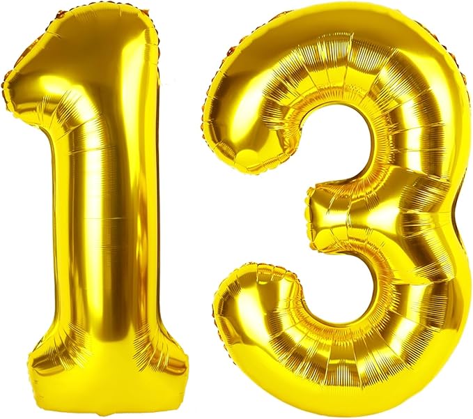 13 Balloon Number for Boys Girls, 40 Inch Number Balloons, Gold Ballons Decoration for 13 31 Birthday Party, Wedding Anniversaries, Graduation