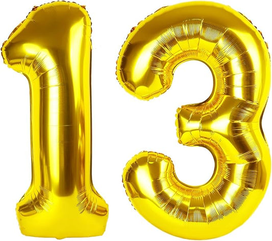 13 Balloon Number for Boys Girls, 40 Inch Number Balloons, Gold Ballons Decoration for 13 31 Birthday Party, Wedding Anniversaries, Graduation