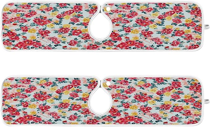 Kitchen Faucet Absorbent Mat,Rose Floral Flower Water Splash Guard for Sink, Faucet Drip Catcher Thicken Sponge Microfiber Faucet Water Catcher Mat Sink Absorbent Mat for Kitchen 30x5in 2Pack