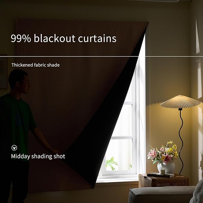AJAZZ self Adhesive Portable 100% Blackout Curtains Simple and Easy to installBedroom Window Thermal Lnsulated Kitchen Room Darkening Black Small Drapes 1-Pack