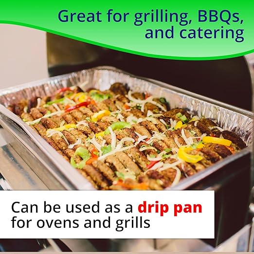 IDL Packaging Half-Size Aluminum Steam Table Pans with Lids - Deep, 13" x 11" x 3" (Pack of 10) - Disposable Foil Pan for Grilling, Roasting, BBQ, Cooking, Baking, Freezing