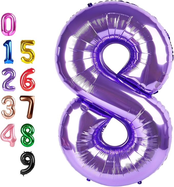 Numbers 8Th Balloon 40 Inch, Purple Birthday Decorations For Women Men, Number Balloons for 8, 18, 28 Wedding, Anniversaries, Celebration, Graduation