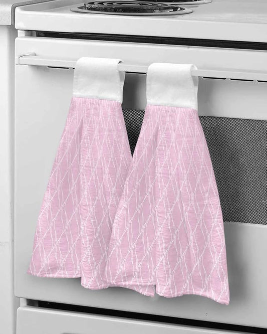 Alandar Home Kitchen Tie Towel Set of 2, Abstract Long Waves on Pink Absorbent Soft Hand Towels for Bathroom Hanging Towels, Modern Geometric Art Fast Drying Cleaning Cloth with Loop
