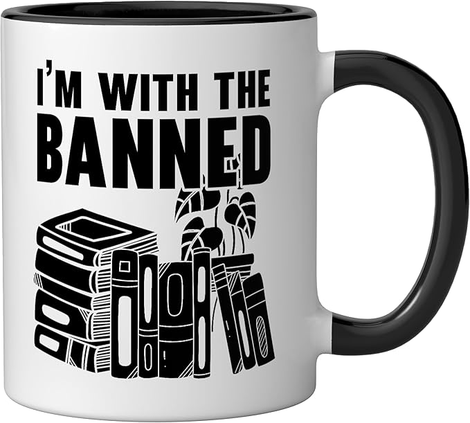 I'm With The Banned Bookworm Book Lover Bibliophile Ceramic Mug, Black/White