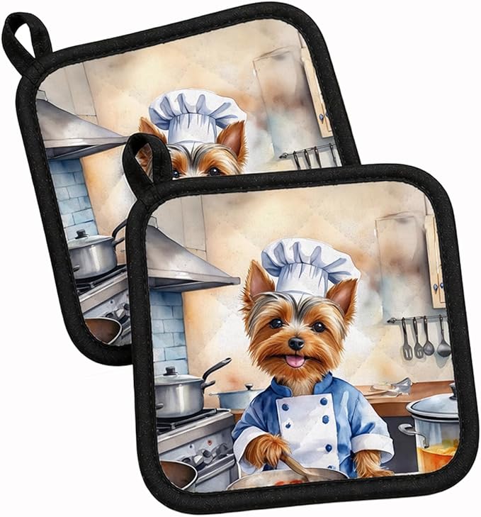 Caroline's Treasures Silky Terrier The Chef Pair of Pot Holders Kitchen Heat Resistant Pot Holders Sets Oven Hot Pads for Cooking Baking BBQ, 7 1/2 x 7 1/2