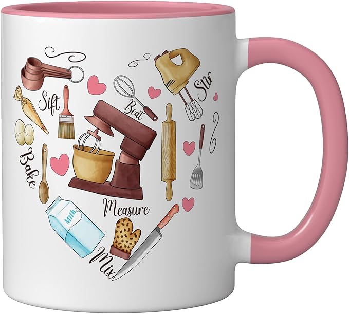 Baker Cooking Culinary Pastry Chef Baking Cook Bake Love Ceramic Mug, Pink/White