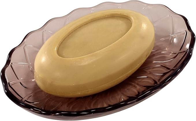 Nicole Miller – Soap Dish, Embossed Glass with Diamond Trellis Texture & Scalloped Rim, Perfect for Holding Bar Soap or Sponges on Bathroom & Kitchen Counters (Bijou Brown)