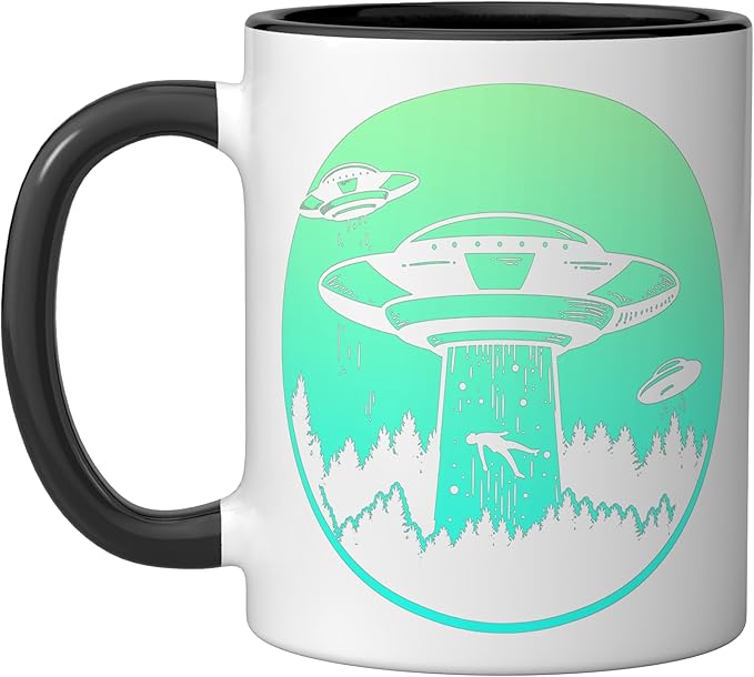 Flying Saucer UFO, Astronauts are Aliens Ceramic Mug, Black/White