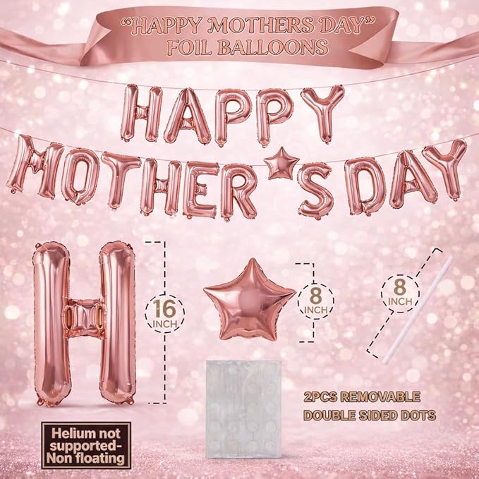 Mother Day Decorations - Happy Mothers Day Balloons Banner | Rose Gold Mother's Day Balloons for Mom Themed Party | Happy Mother's Day Party Supplies Decor Decorations