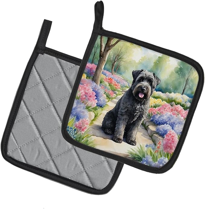 Caroline's Treasures Bouvier des Flandres Spring Path Pair of Pot Holders Kitchen Heat Resistant Pot Holders Sets Oven Hot Pads for Cooking Baking BBQ, 7 1/2 x 7 1/2