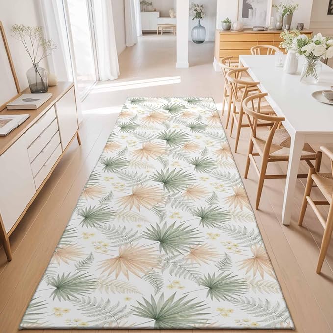 Runner Rug for Bedroom Hallway, Boho Tropical Palm Kitchen Runner Rugs Area Rug 2x6ft, Watercolor Seamless Background Washable Soft Floor Carpet for Entryway Stair