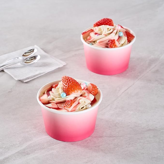 Coppetta 8 Ounce Dessert Cups, 50 Greaseproof Ice Cream Cups - Lids Sold Separately, For Hot And Cold Foods, Pink And White Ombre Paper Yogurt Bowls, Disposable, Sturdy - Restaurantware